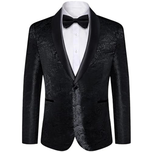 Men's Black Fleece Blazer Floral Business Wedding and Party Dress