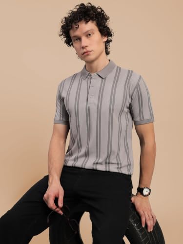Image of Lux Nitro Men's Striped Polo T-Shirt | Cotton Blend Half Sleeve Collared T-Shirt for Man | Regular Fit Casual Wear
