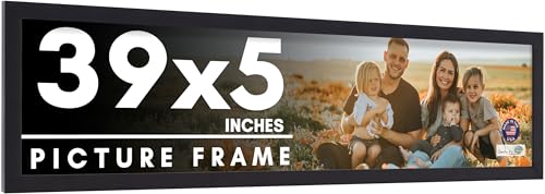 CountryArtHouse 39x5 Frame Black Solid Pine Wood Picture Frame Includes UV Acrylic Plexiglass, Acid Free Foam Backing Board and Hanging Hardware