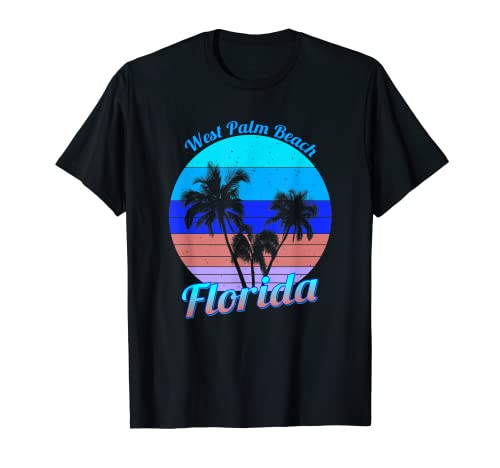 West Palm Beach Florida Retro Palmeras Tropicales Vacaciones Camiseta