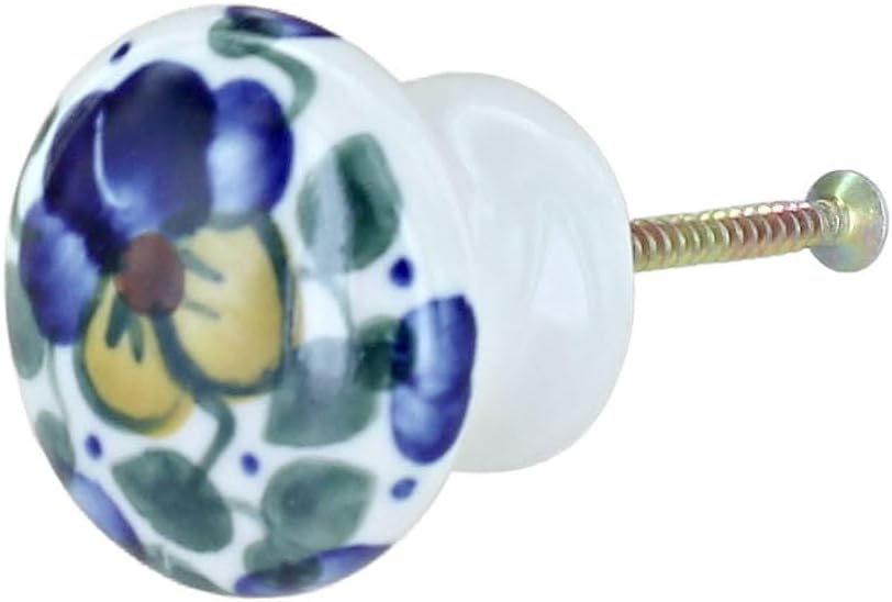 Blue Rose Polish Pottery - Red Summer Garden Drawer Pull - 1.25" Long - Ceramic Cabinet Knob, Decorative Hardware for Dressers, Cabinets & Furniture