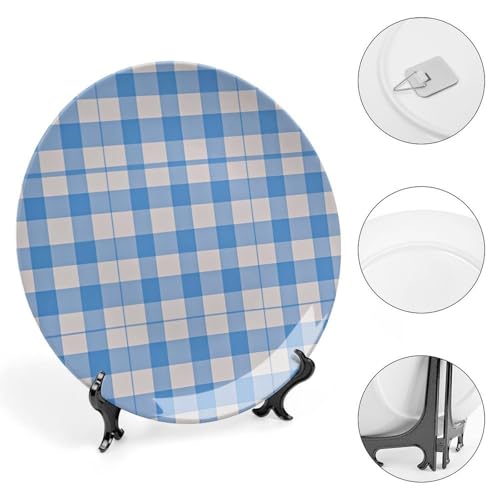 Plato decorativo blanco y azul de porcelana fina 6 pulg miniatura 4