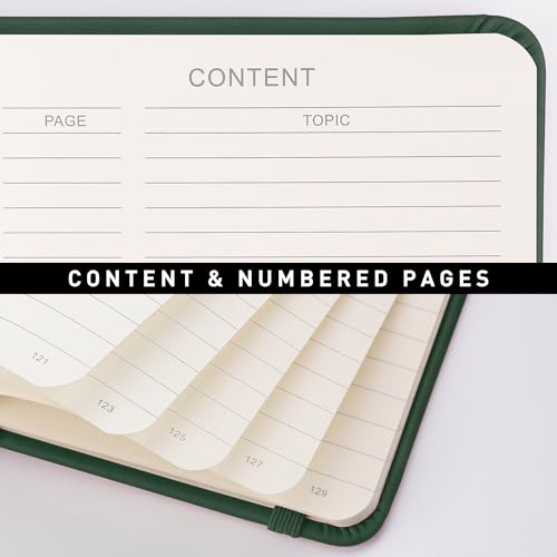 Image of RETTACY Lined Journal Notebook, 192 Numbered Pages, A5 Size (5.7'' x 8.3'') | Leather Hardcover, 100 GSM Thick Paper, for Men & Women, Journaling, Writing, Work & Office (Dark green)