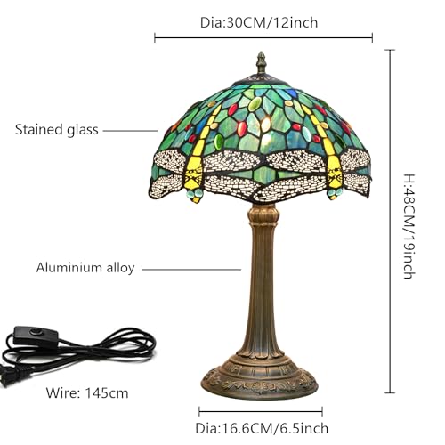 Image of Tiffany Lamp Dragonfly Style Green Stained Glass Lamp Bedroom Table Lamp Reading Desk Light for Bedside Living Room Office Dormitory Dining Room Decorate Gift