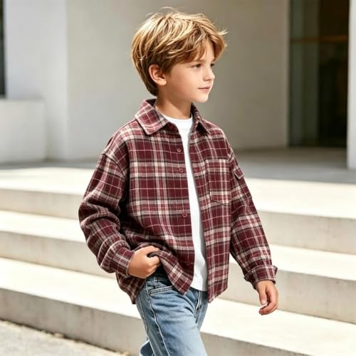 Boys Flannel Shirts Kids Plaid Button Down Shirt Western Long Sleeve Tops - image 4