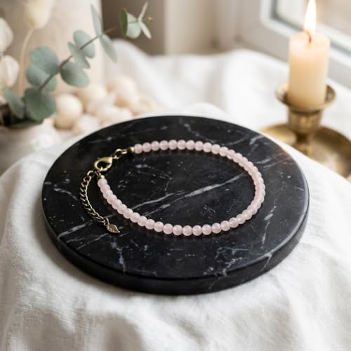 Image of Certified Namah Sutra Rose Quartz Beaded Anklet, Natural Crystal Antique Brass Clasp with Extension Chain | Certified Pyrite Anklet for Women, Money Magnet Raw Pyrite Anklet Jewelry, Handcrafted Healing Crystal Adjustable with Natural Stone Energy, Gift for Women Meditation and Balance
