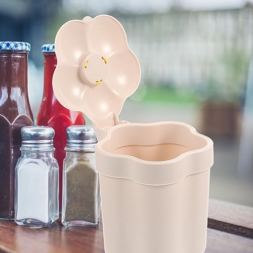 Image of Cabilock Mini Desktop Trash can with Lid Flower Shaped Flip-on Waste Bin Small Garbage can for Office Bedroom Table Organization