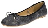 Schuh Breite: ca 9 cm Fitters Footwear That Fits Damen Ballerina Rosie PU Ballerinas mit Schleife Metallic Übergröße (42 EU, schwarz)