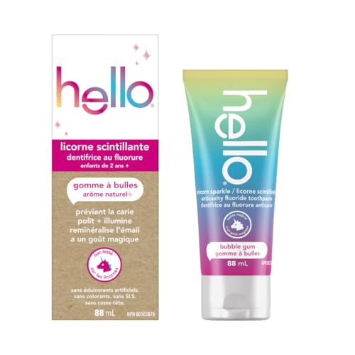 hello - hello Kids Fluoride Toothpaste, Vegan and Sls Free, Unicorn Sparkle, Natural Bubble Gum, 88 mL