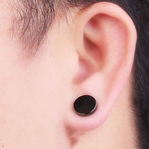 7 pares de brincos masculinos de aço inoxidável, , preto, brincos de argola de 8 mm, 1.2x0.8cm, aço
