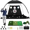 Golf Net, 10x7ft Golf Hitting Aid with Foldable Tri-Turf Mat, Designed for Outdoor & Indoor Use, Practice Nets for Backyard Driving Real Balls, Ideal Gifts for Men Dad Husband & Golfers