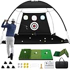 Golf Net, 10x7ft Golf Hitting Aid with Foldable Tri-Turf Mat, Designed for Outdoor & Indoor Use, Practice Nets for Backyard Driving Real Balls, Ideal Gifts for Men Dad Husband & Golfers