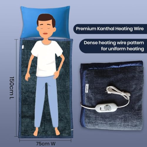 Image of Tapish Coral Electric Blanket - Single Bed Warmer for Mild Winters - ISO:9001 Certified (5 Years Warranty on Remote, Coral Fleece, Grey, 30x60 inches, Reversible)