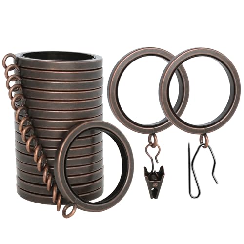 BlastHome Luxury Curtain Rings - Premium Metal - Quiet Smooth Removable Nylon Inserts - Pinhooks & Clips Included - 1 1/2 Inside Diameter - 18 Rings for Two Standard Curtains - Oil Rubbed Bronze