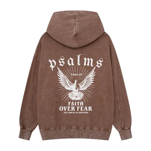 Graphic Hoodies for Men Women Unisex Washed Hoodie Oversized Sweatshirt Dove Faith Over Fear