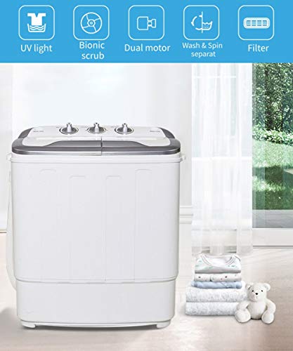 Clothes Washing Machines,Safeplus Compact Mini Twin Tub Versatile Washer Machine With 8 Lbs Washing &5 Lbs Spin Dryer Load Cappacity Gravity Drain Pump And Drain Hose For Apartment #TOP2