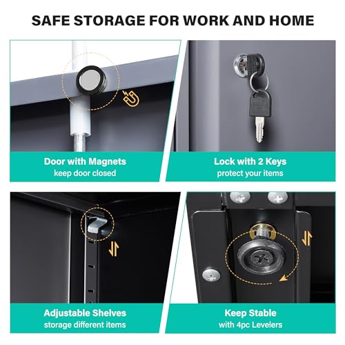 Image of Metal Storage Cabinet with Doors and Shelves,Garage Storage Cabinets with Lock and Drawer,Metal Cabinet with Locking Doors,4 Door Steel Cabinet,71 inch Tall Lockable Cabinets for Garage,Home,Office