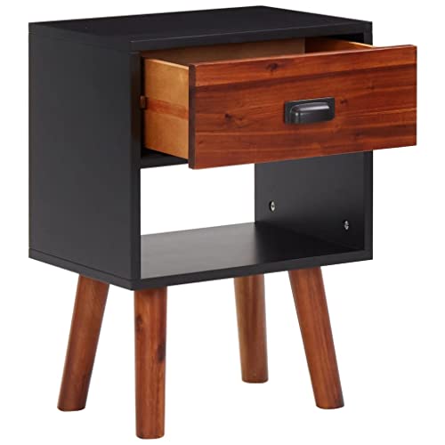 Table de nuit en bois avec tiroir et étagère de rangement marron et noir - 5