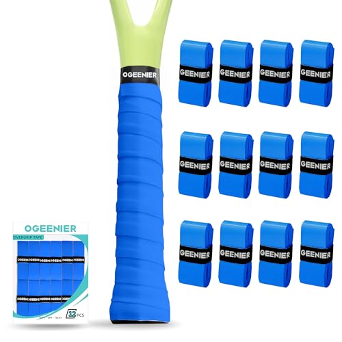 OGEENIER Tennis Racket Grip Tape, 12 Pack, Absorbent and Anti-Slip Tennis Overgrip, Precut Soft Pickleball Paddle/Badminton Wrap Grips Tape