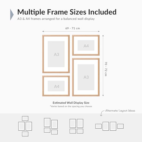 Image of Custom Personalized Photo Collage Framed Wall Art Painting Frames Set | Family Picture Frame Wall Decor Artwork for Living Room Bedroom | A3 + A4 Frame Combo Gallery Style | Personalized Home Decor Gift