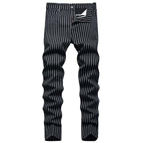XYGJZ Men's Casual Striped Dress Pants Slim Fit Flat Front Skinny Trousers with Pocket RY05