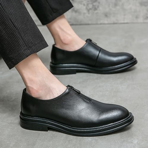 Men's Leather Slip-On Low Heel Oxford Shoes Fashion Round Toe Lightweight Non-Slip Zipper Closure Dress Loafers for Driving Business Office Shoes4