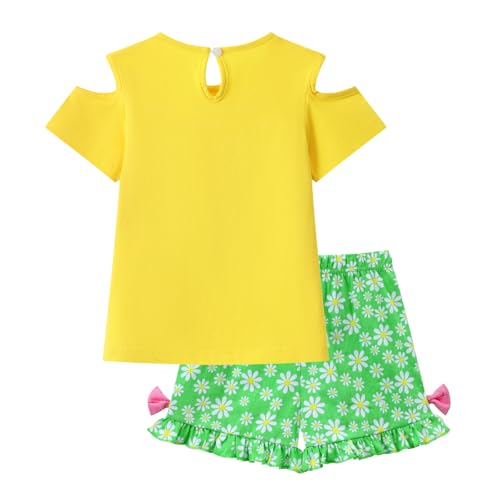 Image of HILEELANG Toddler Girl Summer Short Outfit Sets Cotton Short Sleeve Tops Tees Shorts Clothing Sets