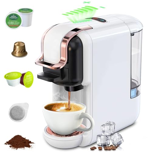 Cafetera espresso para cápsulas, cafetera de una sola porción, compatible con K-Cup, Nespresso, café molido, cafetera de calentamiento rápido de 1450 W