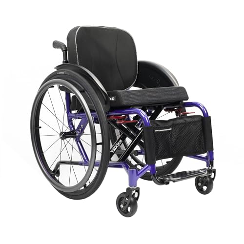 TRGCJGH 軽量 自走式アルミ製車椅子、 折り畳みスポーツ車いす、外出用 旅行用手動車イス 転倒防止持ち運び易い 飛行機持ち込み可 (Size:36cm/14.1in Seat,Color:Purple)