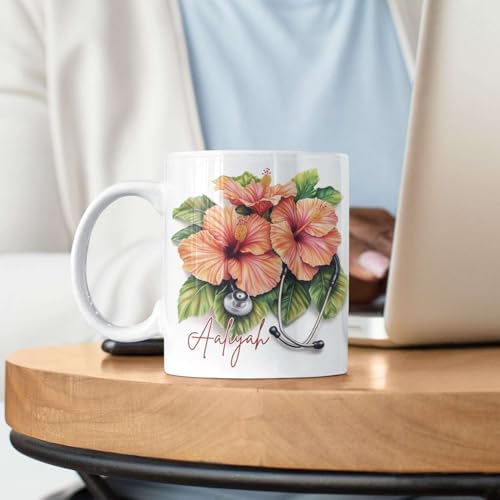 Taza Cerámica con Flor Hibisco y Tema Médico 11oz miniatura 3
