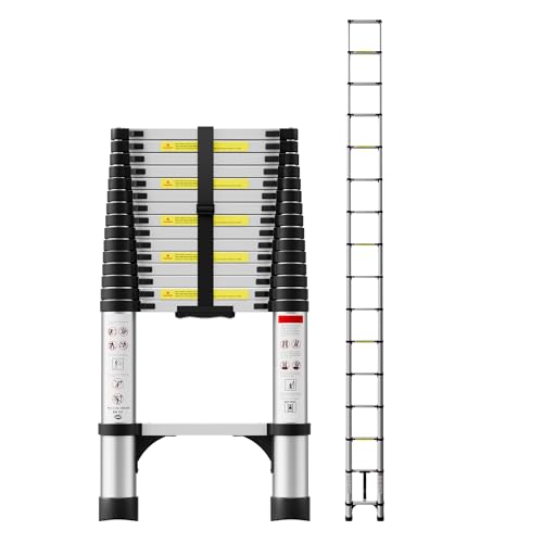 SEEKNEW Telescoping Ladder 20.3 FT Aluminum Extension Ladder 330 lbs Capacity with Triangular Stabilizers Portable Collapsible Ladder for Roof Home and RV; Silver