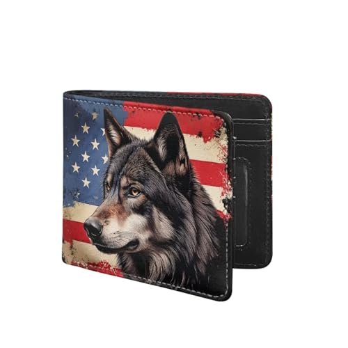 Image of Coldinair USA Flag Bifold Wallet for Teen Kids Boys Wolf Leather Wallets Cool Wallet Man Rfid Blocking Zipper Wallets With Coin Pocket Id Window