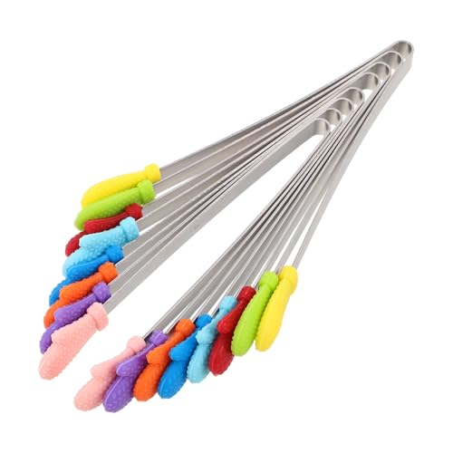 TOPPERFUN Pinzas Mini para Hielo y Servir de Acero Inoxidable Puntas de Silicona Antideslizante 8 Piezas Colores Surtidos Utensilio Multiusos para Ensaladas Barbacoa y Cocina Doméstica