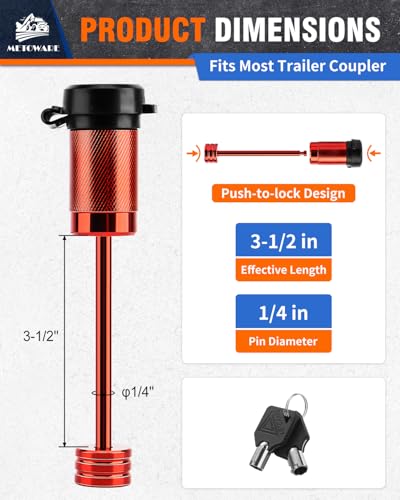 Image of METOWARE Trailer Tongue Coupler Lock 1 /4 inch Dia, 3-1 /2 inch Span, Trailer Hitch Lock for Latch-Type Coupler, Trailer Pin Lock for Towing Trailer RV Car Boat Truck Red(1 Pack)