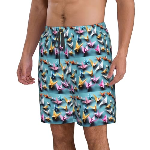 Origami Paper Cranes Print Stylish Beach Shorts Swim Trunks Lightweight Breathable Summer Outdoor Activities2