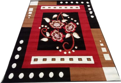 Image of Home Decore Acrylic Carpet for Your Living Room & Drawing Room Aywhere in Your Home Size - 6 X 8 Ft (Black RED)