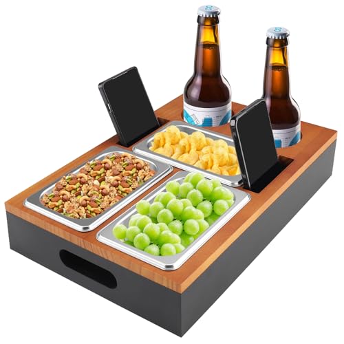 Foydream Couchbar Snackbox, Sofa Tablett Holz mit 3 Snackschalen, 2 Getränkehalter and Handyhalterung, Couch Bar Snackbar für Wohnzimmer Schlafzimmer Garten Camping, Schwarz Foydream Couchbar Snackbox, Sofa Tablett Holz mit 3 Snackschalen, 2 Getränkehalter and Handyhalterung, Couch Bar Snackbar für Wohnzimmer Schlafzimmer Garten Camping, Schwarz