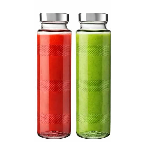 Image of Glassbunny 750ml Stainless Steel Lid Borosilicate Glass Wide Mouth Bottle for Fridge, Leak-Proof Airtight Silver Cap for Water, Smoothie, Juices, Reusable Travel Water Container Pack of 2
