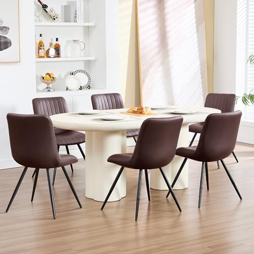 Image of Dining Chairs, Modern Dining Chairs with Thick Cushions, PU Leather Upholstered Kitchen Dining Room Chairs with Metal Legs for Dining Living Room (Dark Brown, 1 PCS)