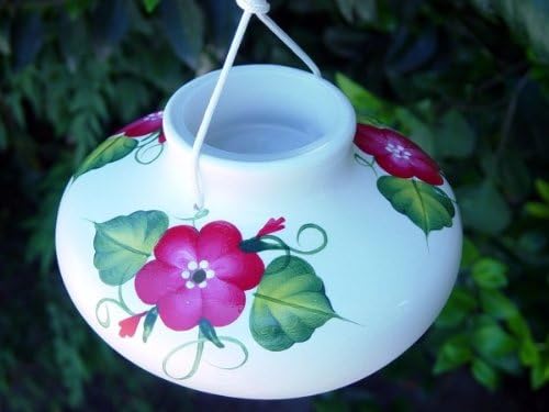 Red Spring Flower Garden Handpainted Ceramic 10 Ounce Hummingbird Bird Feeder
