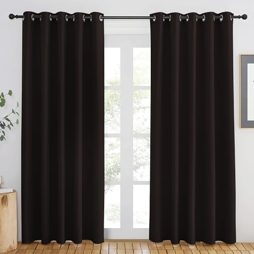 NICETOWN Toffee Brown Blackout Curtains 84 inch Length, Grommet Top Room Darkening Drapes for Bedroom Living Room, Light Blocking Window Covering for Privacy (W66 x L84 Inch, 1 Panel)