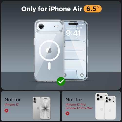 Image of Miracase Magnetic for iPhone Air Case with Screen Protector(Compatible with MagSafe), Slim Thin Translucent Matte Military-Grade Protected Phone Cover for iPhone 17 Air 6.5 inch, Clear