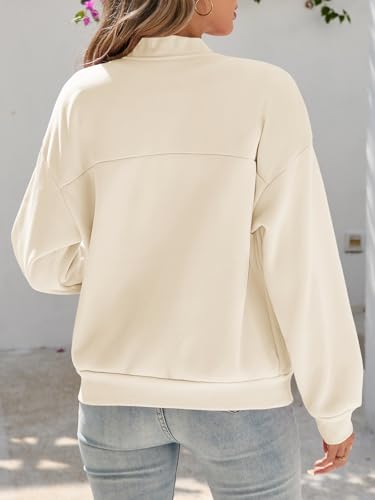 Fisoew Womens Zip Up Long Sleeve Sweatshirt Jacket Casual Loose Coats With Pockets Beige — view 4