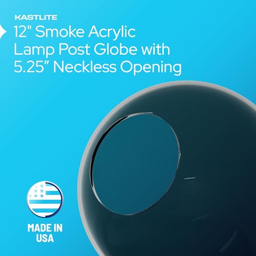 Image of KASTLITE 12 inch Smoke Acrylic Lamp Post Globe, 5.25 inch Neckless Opening, USA | Street Light Cover Replacement - Outdoor Lighting Diffuser for Yard - Weatherproof, UV & Impact Resistant - Plastic Not Glass