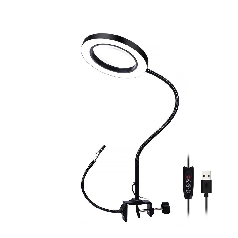 Microscopio Morsetto da tavolo flessibile Illuminato Riparazione Aiuta la lente d'ingrandimento Supporto for saldatore Clip da tavolo 5X Lente d'ingrandimento con luce LED