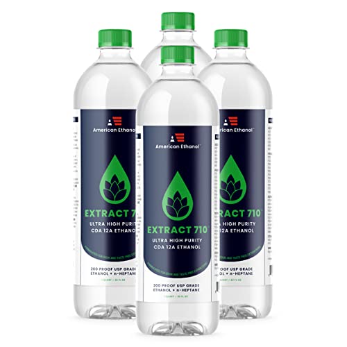 American Ethanol Extract 710 Denatured Alcohol - Ultra High Purity CDA 12A Ethanol - Multi-Use 200 Proof Ethyl Alcohol n-Heptane for Botanical Extraction & Laboratory Applications - 4X 1 Quart Bottle