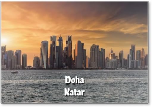 Sonnenuntergang Hinter Der Modernen Skyline Von Doha, Katar, Fridge Magnet
