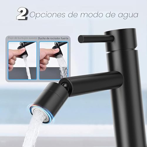 Miniatura 3 de Aireador Grifo Cocina Giratorio 360 , Ajustable 2 Modos Salida Agua, Con 5 Adaptadores 20 22 24 Mm, Grifo Dispositivo Anti Salpicadura Con Universales Para Grifos De Cocina Y Bañ, Negro
