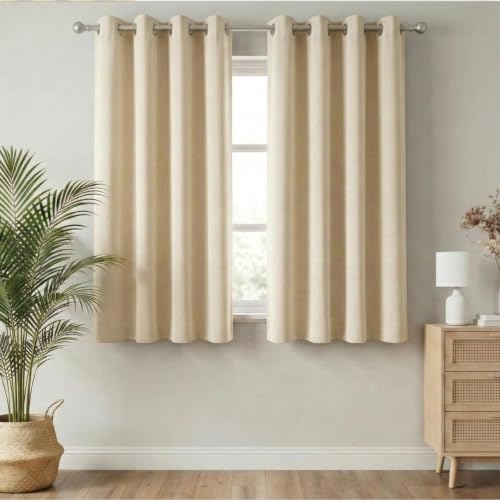 Image of Blackout Window Curtains, 100% Room Darkening | 5 Feet |Set of 2| Faux Silk Drapes| Thermal Insulated & Noise Reducing for Living Room and Bedroom|115cmx150cm, Color- Cream