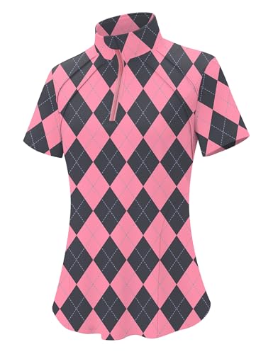 Image of LOMON Womens Golf Polo Shirts Summer Short Sleeve 1 /4 Zip Tops Moisture Wicking Casual Tennis Activewear with Pockets